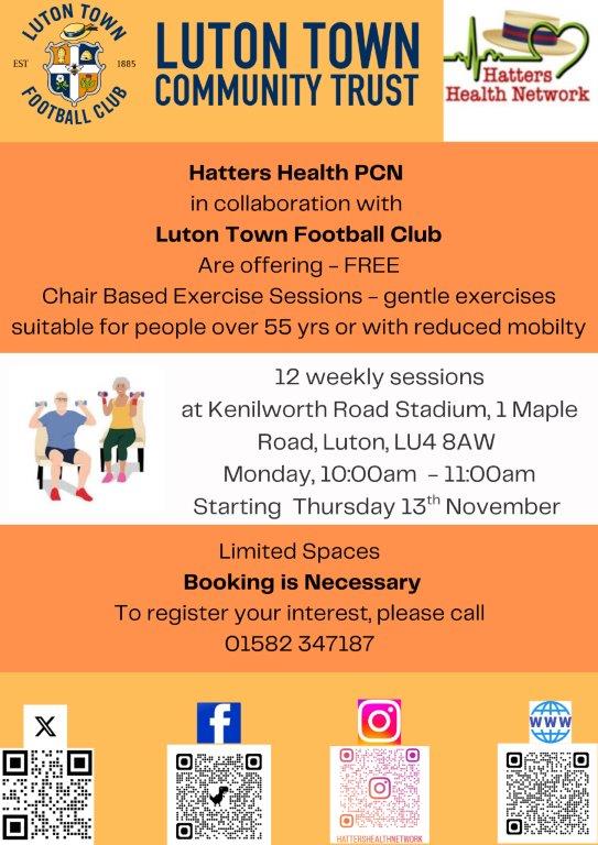 Hatters Health PCN x Luton Town Football Club Chair Based Exercise Sessions