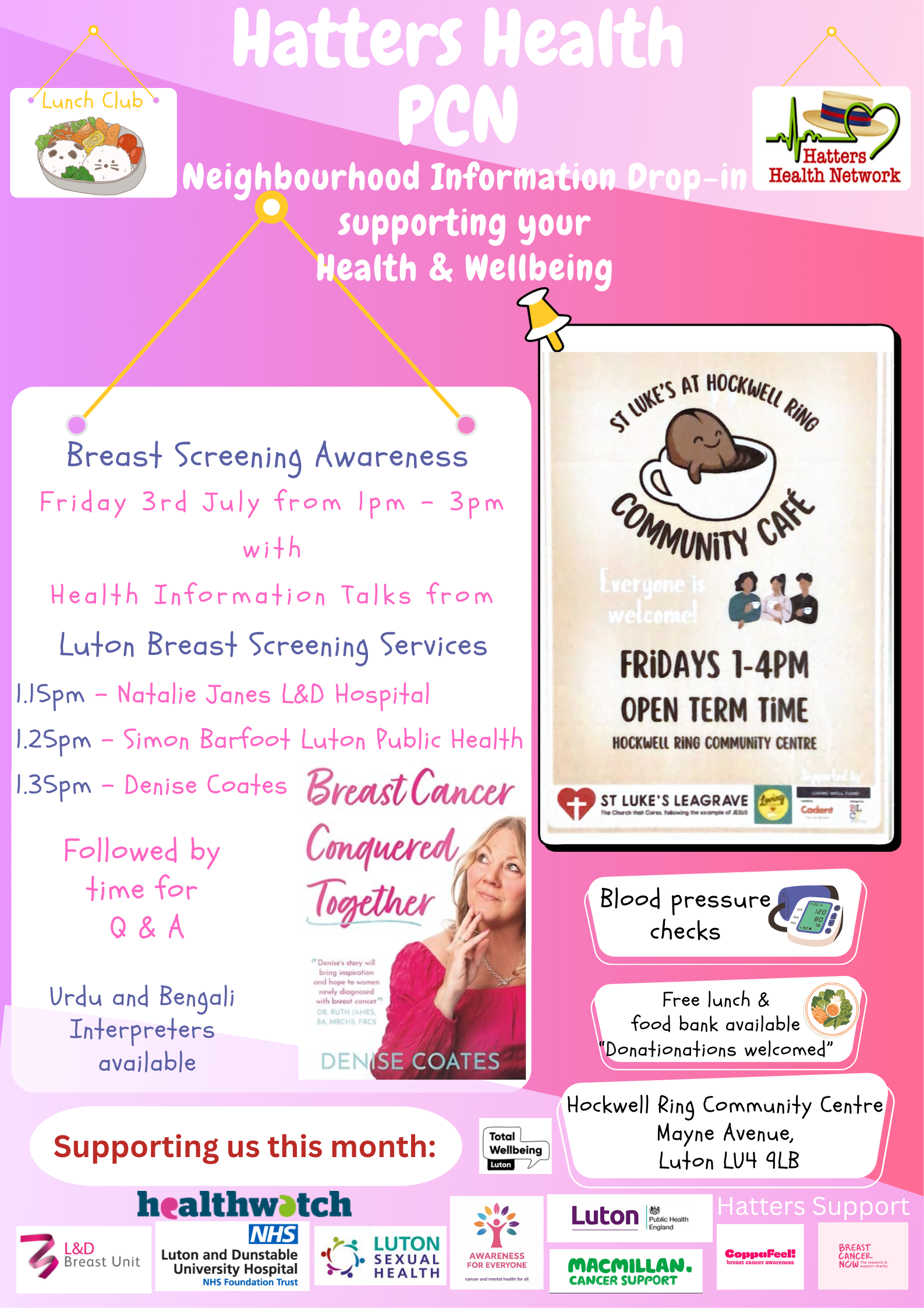 Hatters Health Neighbourhood Information Drop-in supporting your Health & Wellbeing
